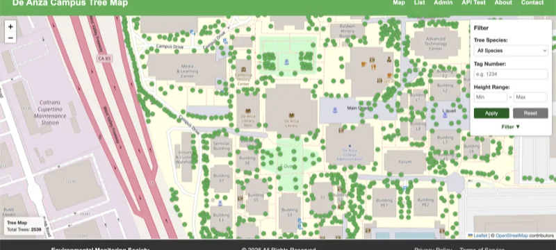 Interactive map of De Anza campus trees
